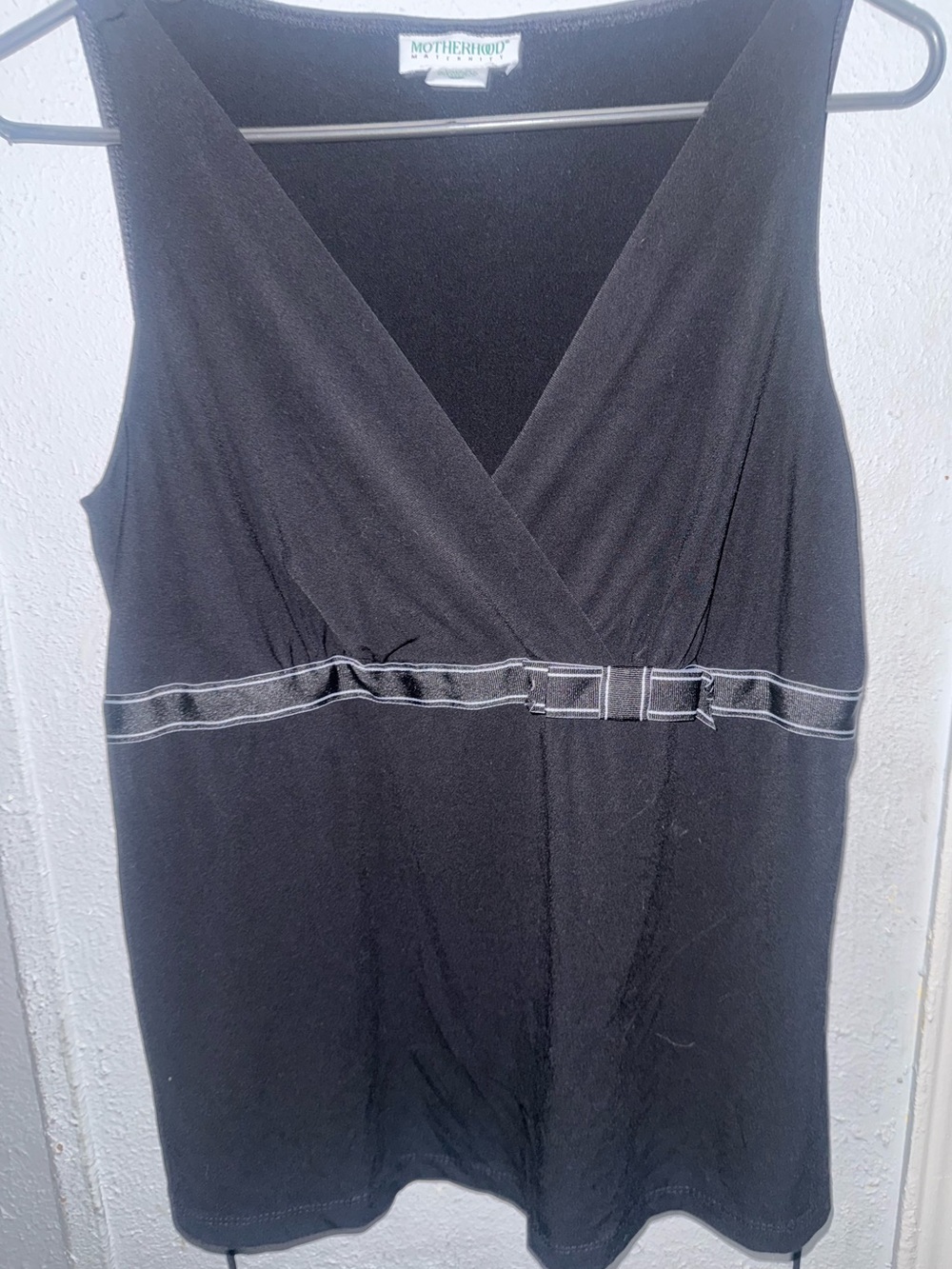 Motherhood Black Sleeveless Wrap-Front Nursing Tank with Contrast Waist Trim
